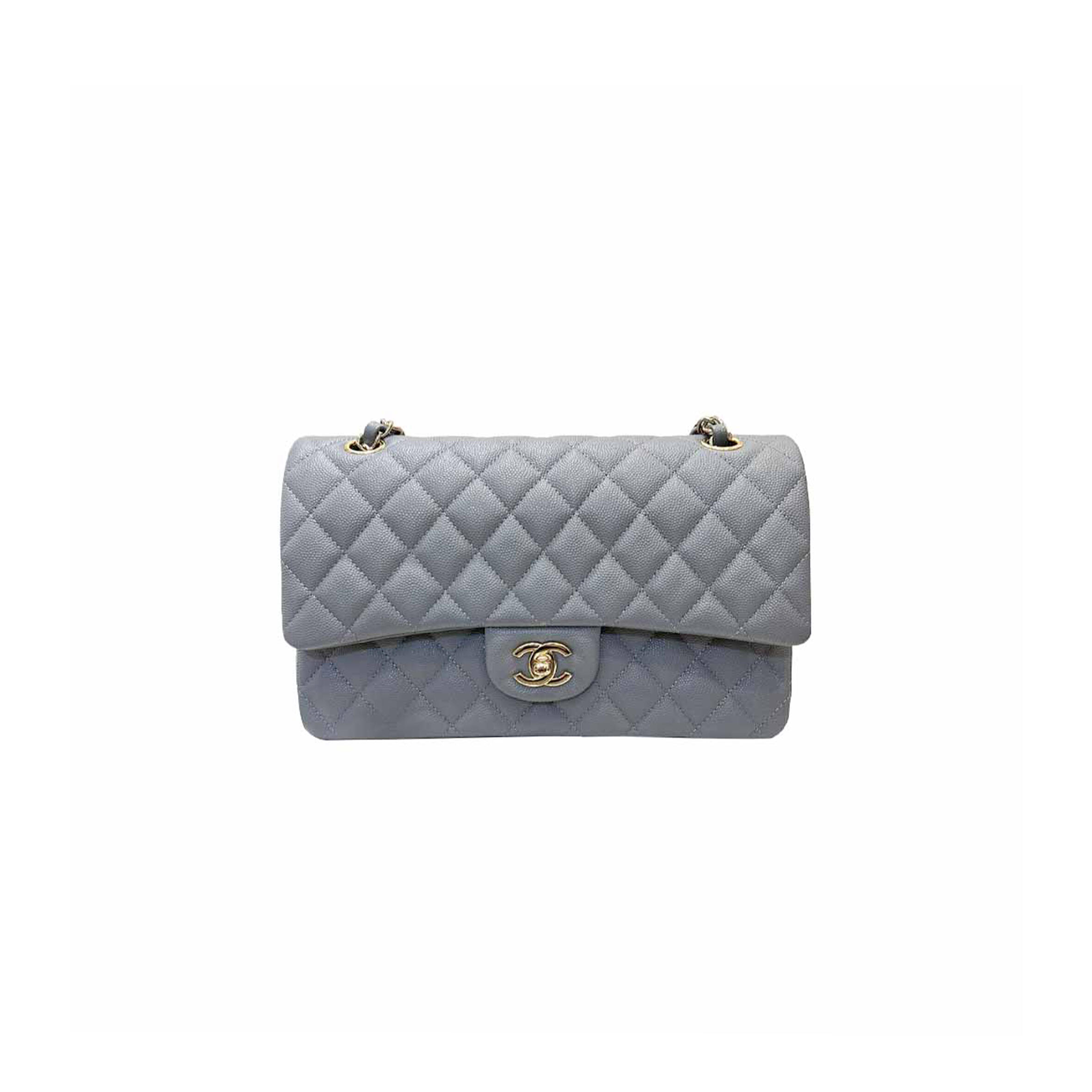 Ch*el classic medium flap grey caviar light gold hardware a37586 (25.5*15.5*6.5cm)